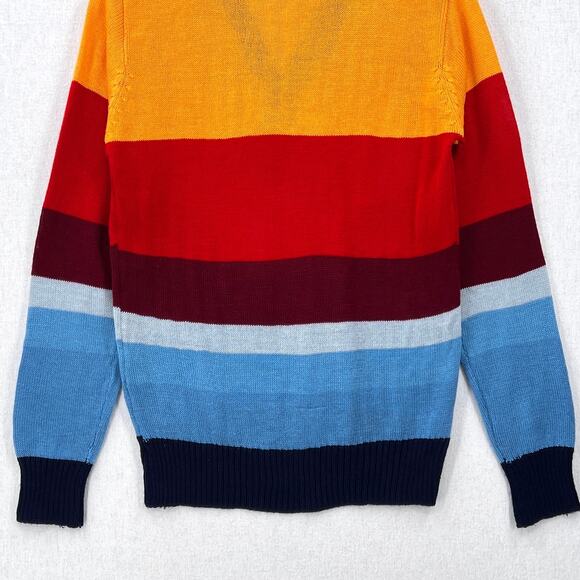 VINTAGE 70s Rainbow Sweater Mens Long Sleeve Polo California Dreamin COLLEGE MAN - Picture 7 of 16